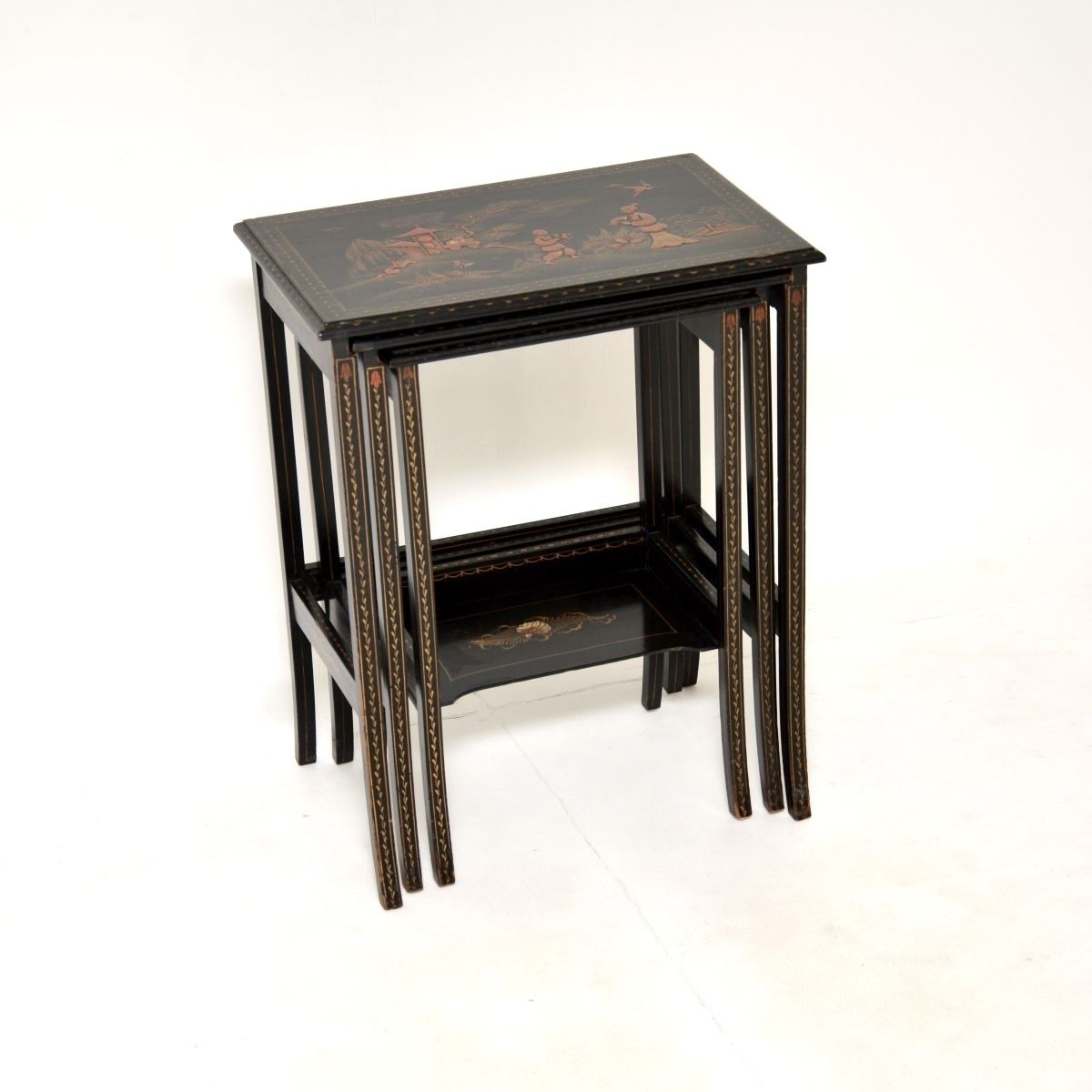 748.0 Antique Edwardian Lacquered Chinoiserie Nest Of Tables photo