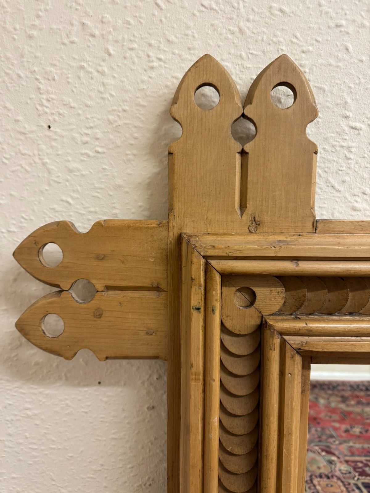 photo for sale Stunning Antique Pine Gothic Revival Mirror/Overmantle Circa 1880
