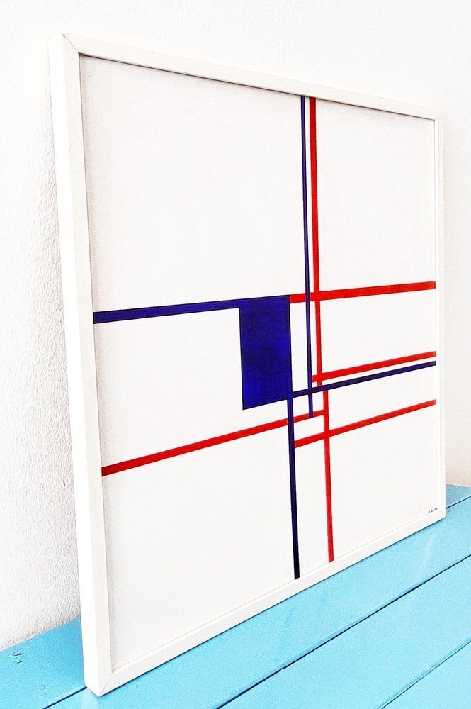 After Mondrian, Abstract Composition, 1972, Oil On Canvas & Wood photo for sale