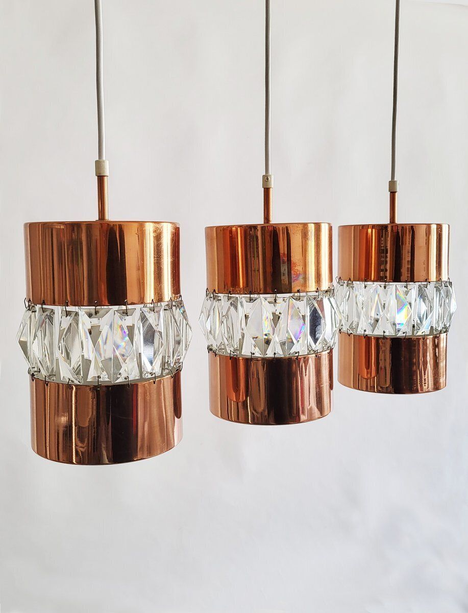 Modernist Crystal And Copper Pendant Lights By Bakalowits & Söhne, Austria, 1960s, Set Of 3 photo furniture