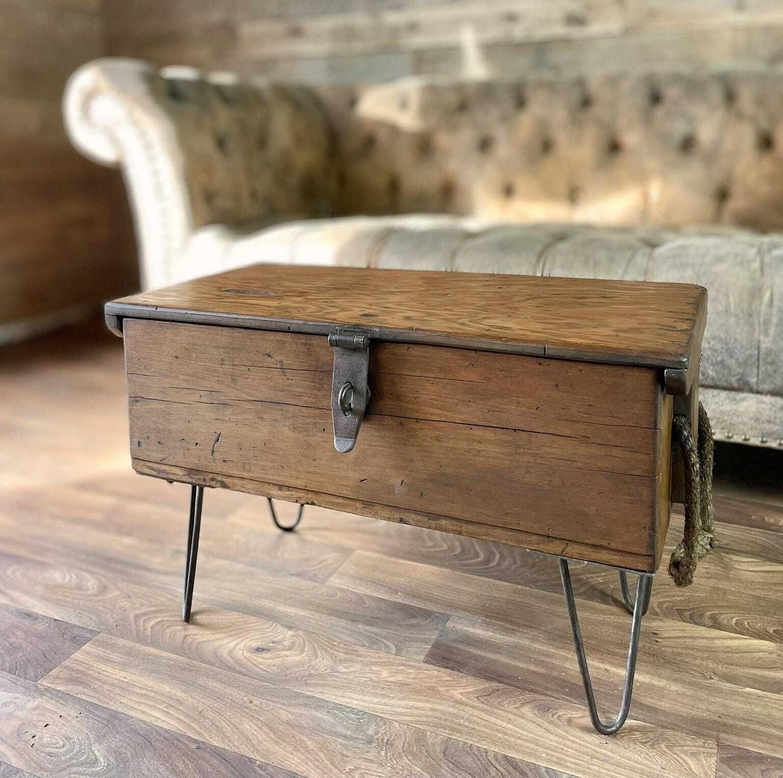 Vintage Military Chest Coffee Table Tv Stand: Restored Beech & Oak Chest photo Furniture