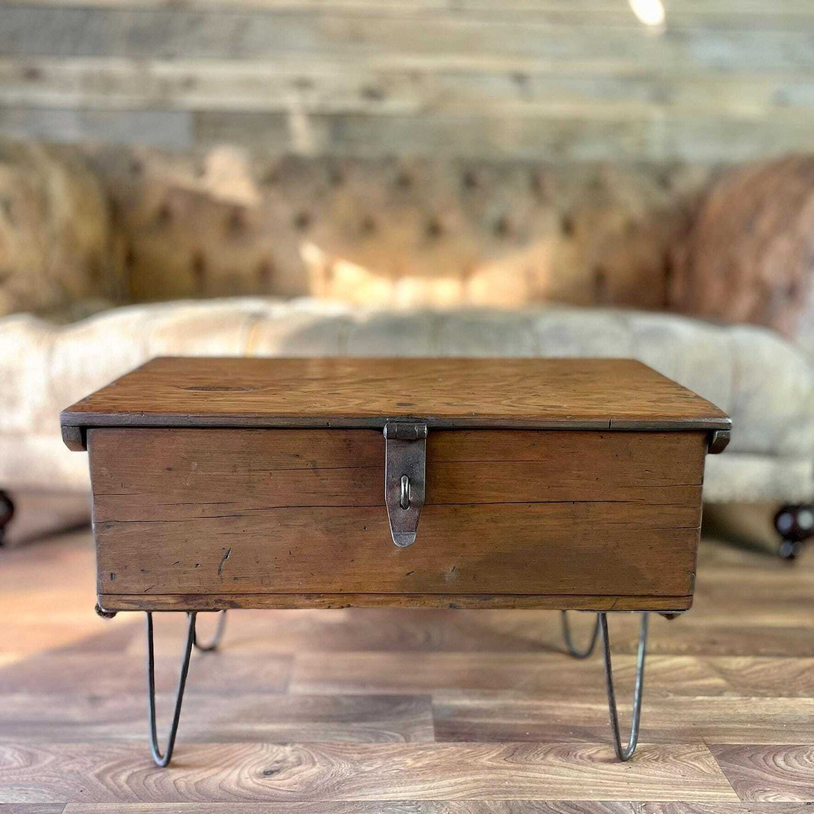 195.0 Vintage Military Chest Coffee Table Tv Stand: Restored Beech & Oak Chest photo