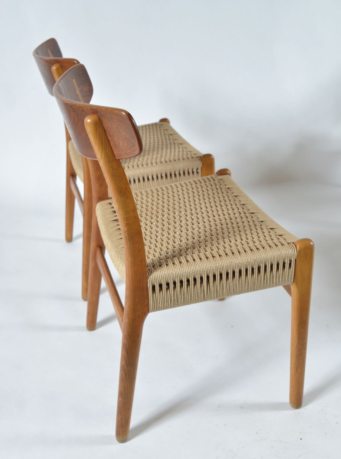 Set Of 6 Danish Hans Wegner Ch 23 Beech Teak Dining Chairs Carl Hansen 1950s photo vintage