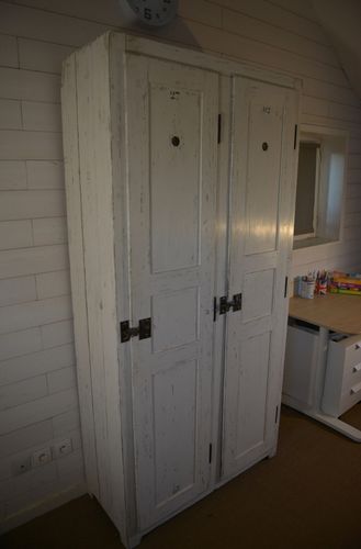 1950's Antique White Patina Wooden Wardrobe 2 Door photo buy