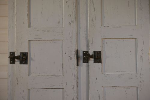 1950's Antique White Patina Wooden Wardrobe 2 Door photo vintage