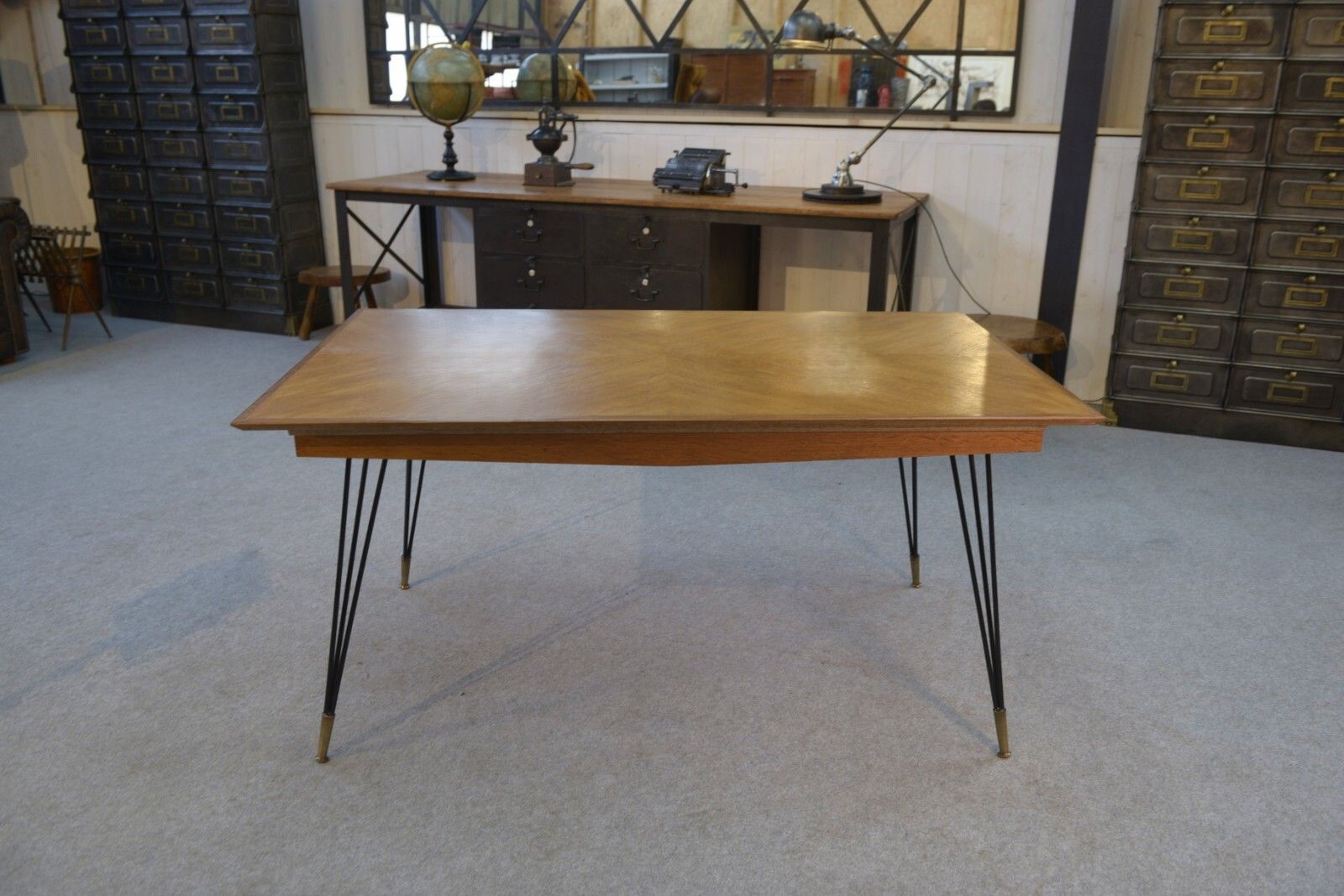 1960's Italian Design Cast Iron Bronze Oak Table And Stand photo furniture