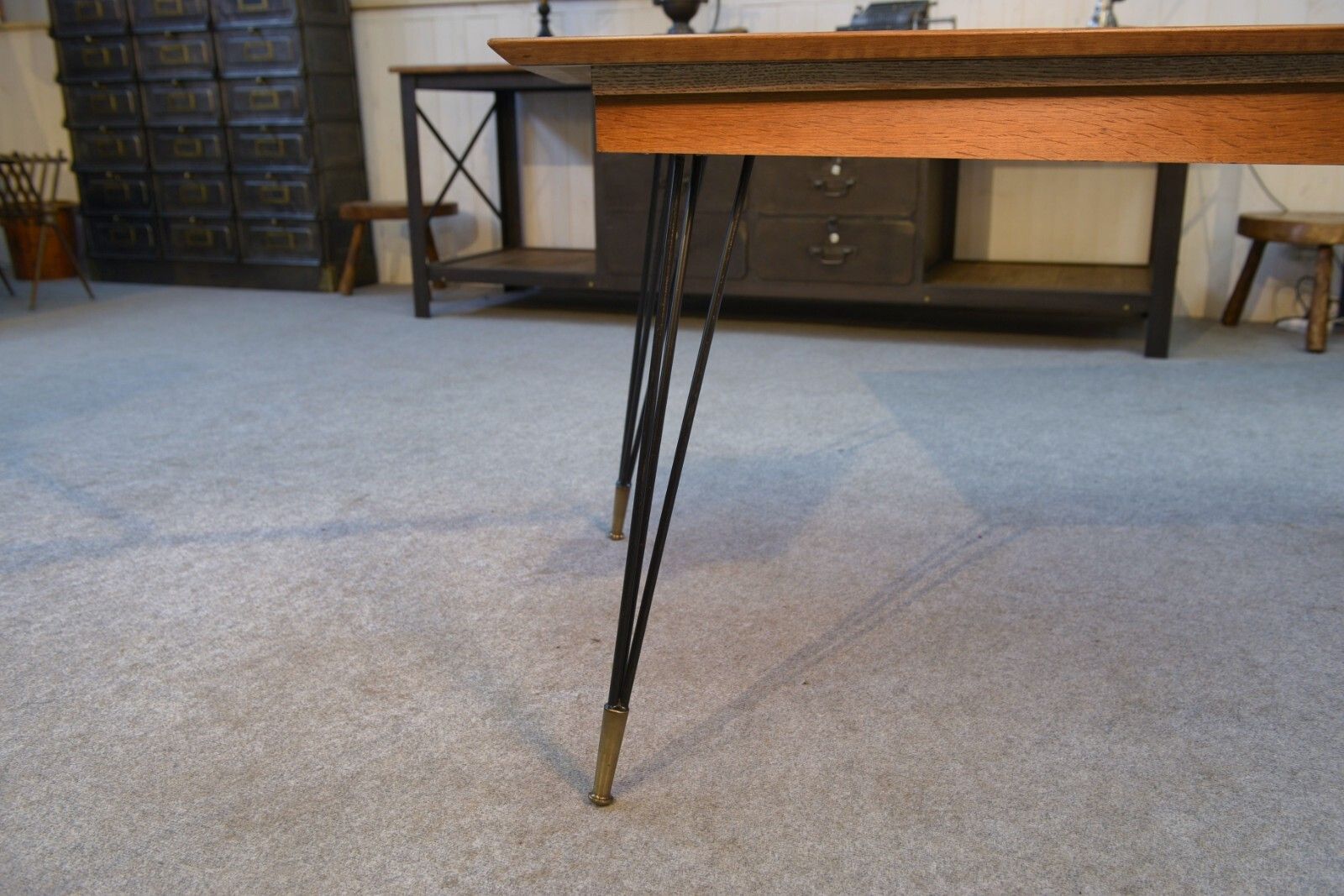 Furniture 1960's Italian Design Cast Iron Bronze Oak Table And Stand photo