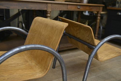 Pair Of Vintage Design Armchairs Metal And Wood 1950 photo Furniture