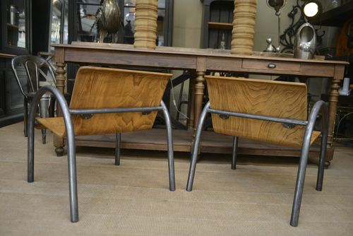 photo furniture Pair Of Vintage Design Armchairs Metal And Wood 1950