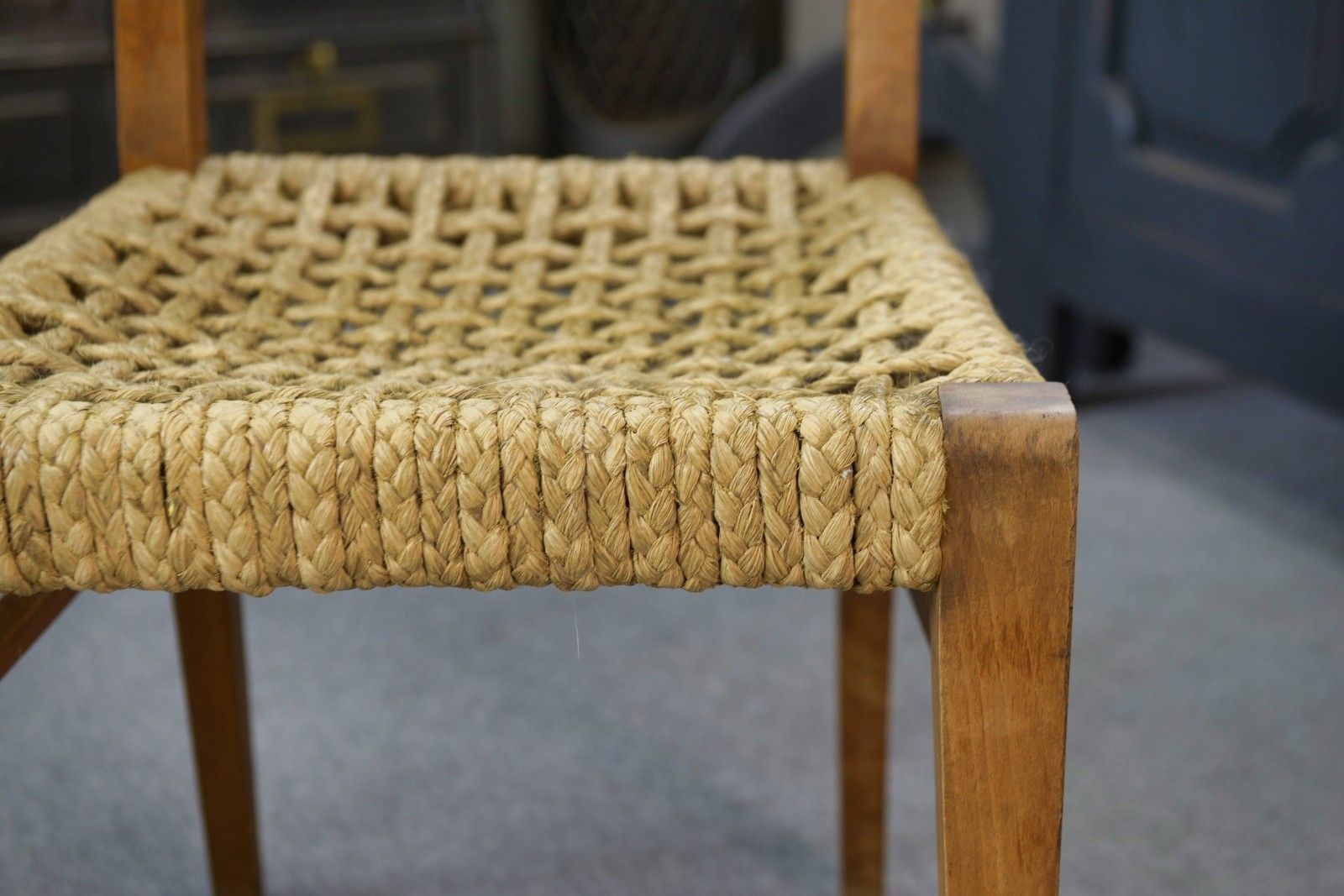 Set Of 6 Woven Rope Chairs By Adrien Audoux & Frida Minet 1940's photo vintage