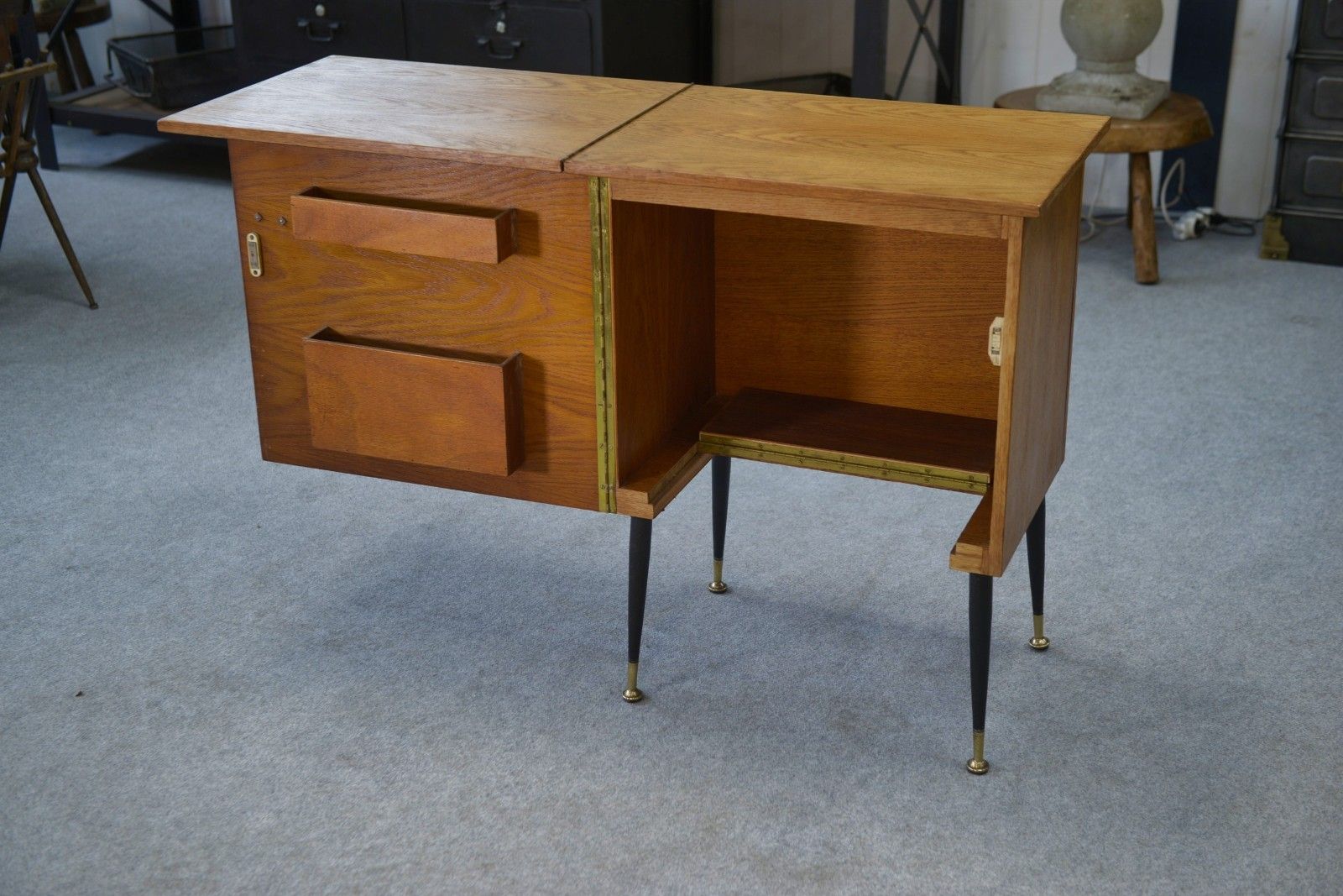 1960's Office, Steel, Brass And Oak Folding Side Cabinet photo furniture