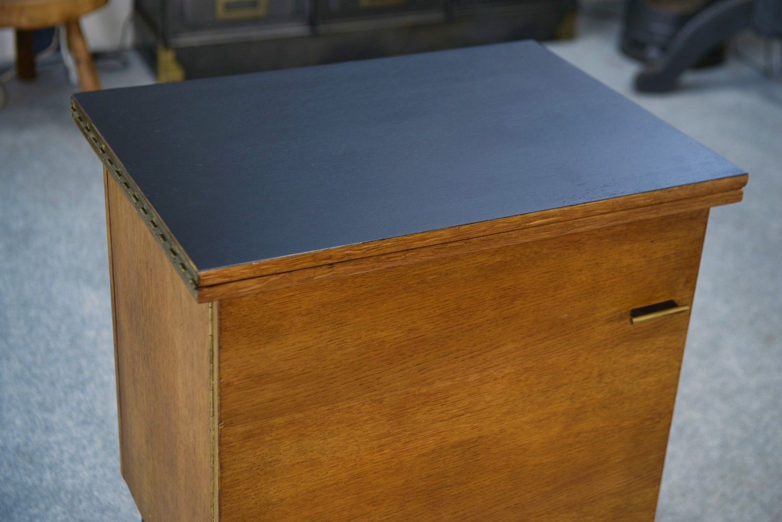 1960's Office, Steel, Brass And Oak Folding Side Cabinet photo for sale