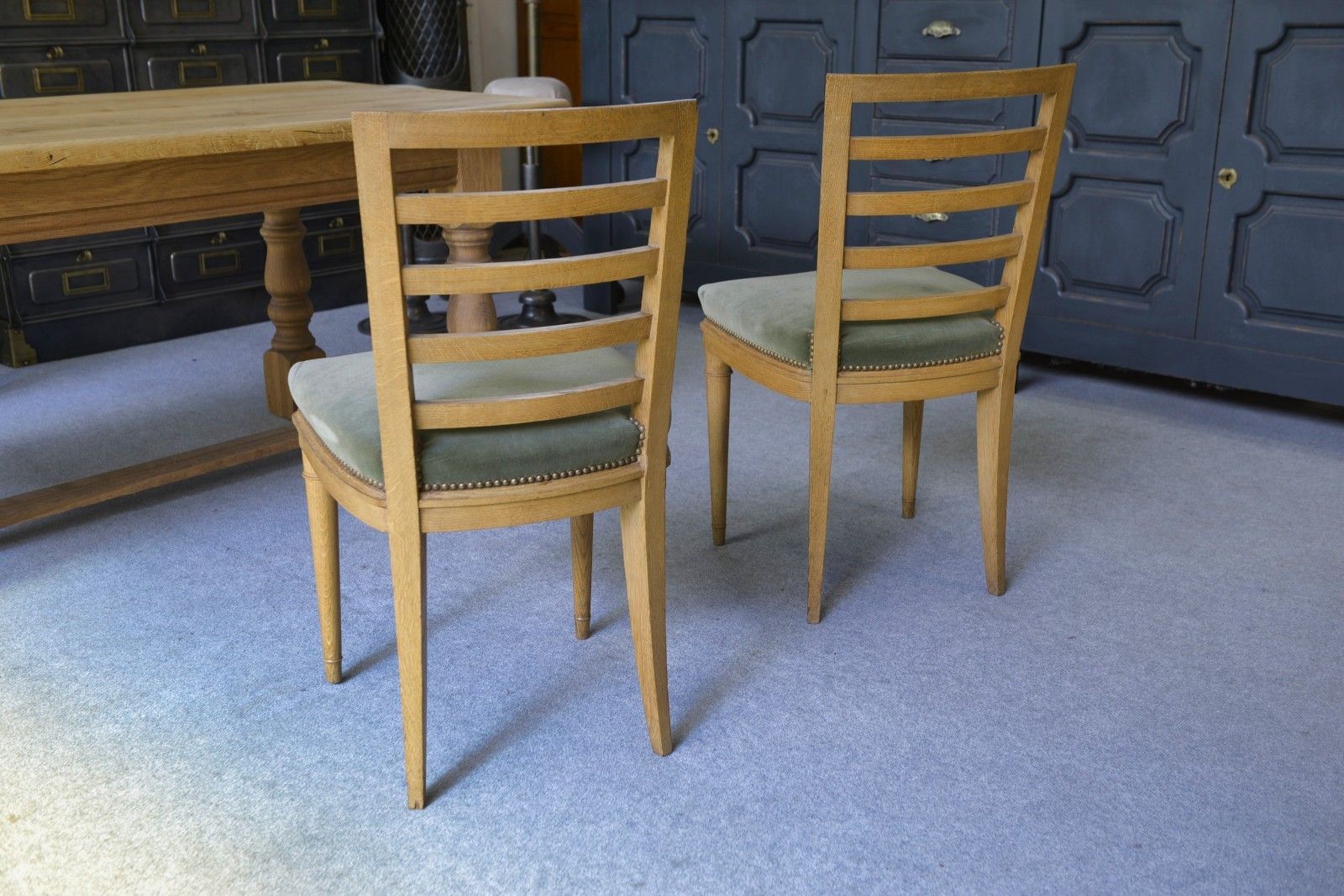 1940's Green Velvet Modern Chairs With Seats Pair photo buy