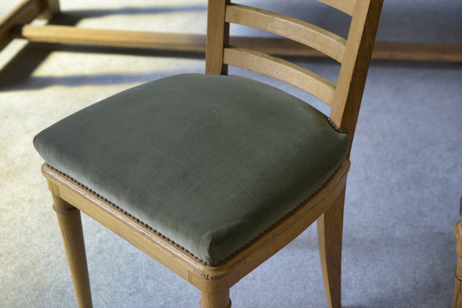 1940's Green Velvet Modern Chairs With Seats Pair photo vintage