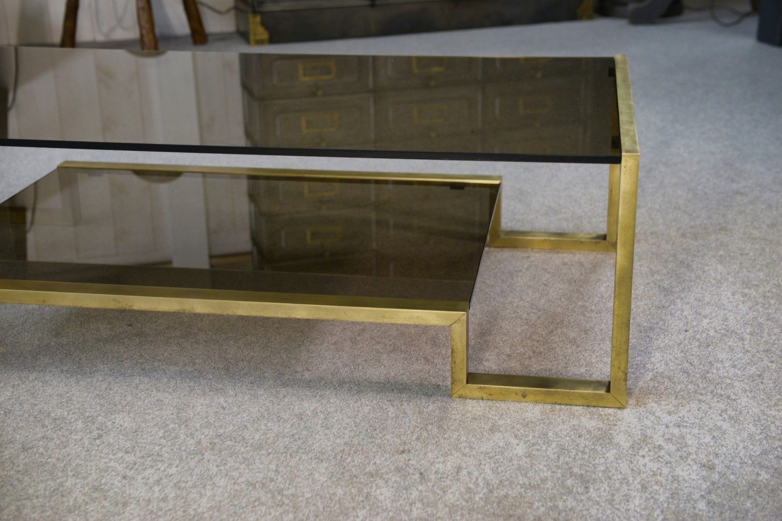1970's Black Brass And Smoked Glass Structure Design Coffee Table photo 2427.0