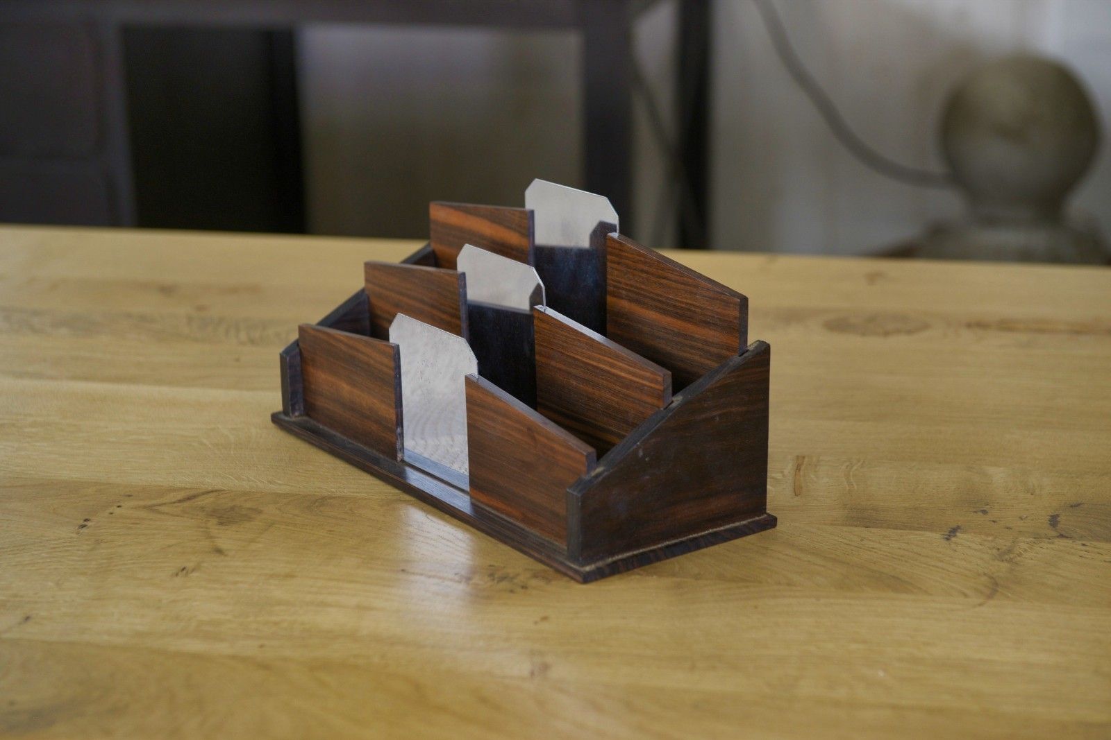 1930's Art Deco Polished Stainless Steel Rosewood Letter Holder photo for sale
