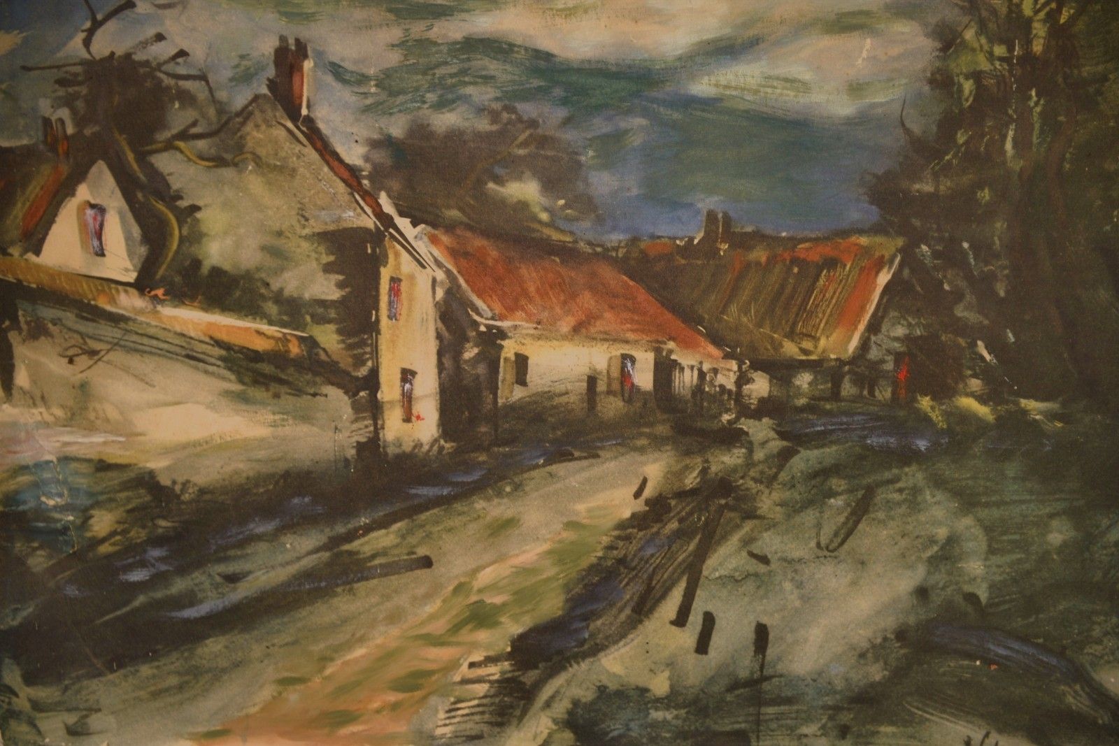 1960's The Village Lane Reproduction Painting photo furniture