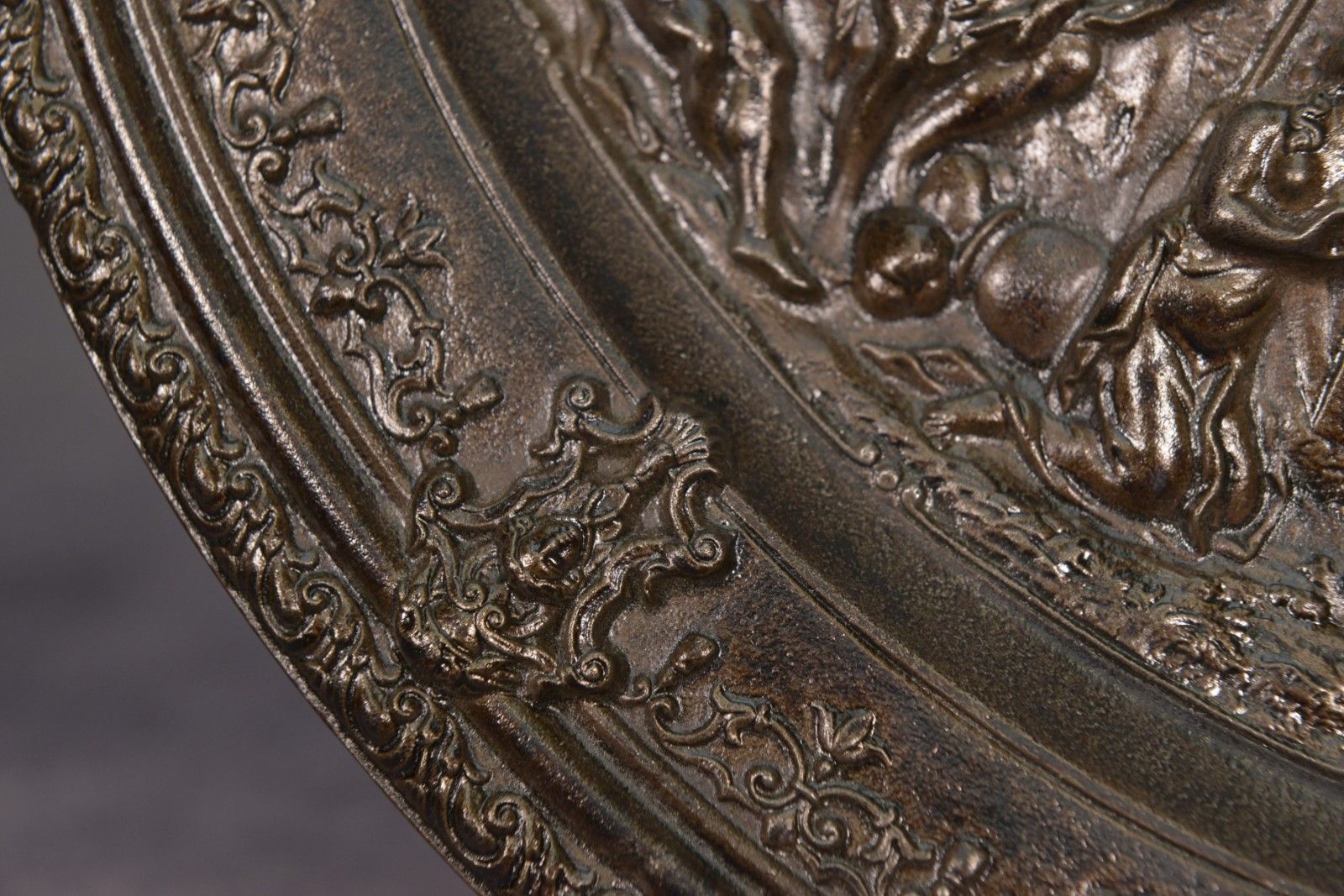 Antique Cast Iron Steel Patina Bronze Wall Plate 19th Century photo Art