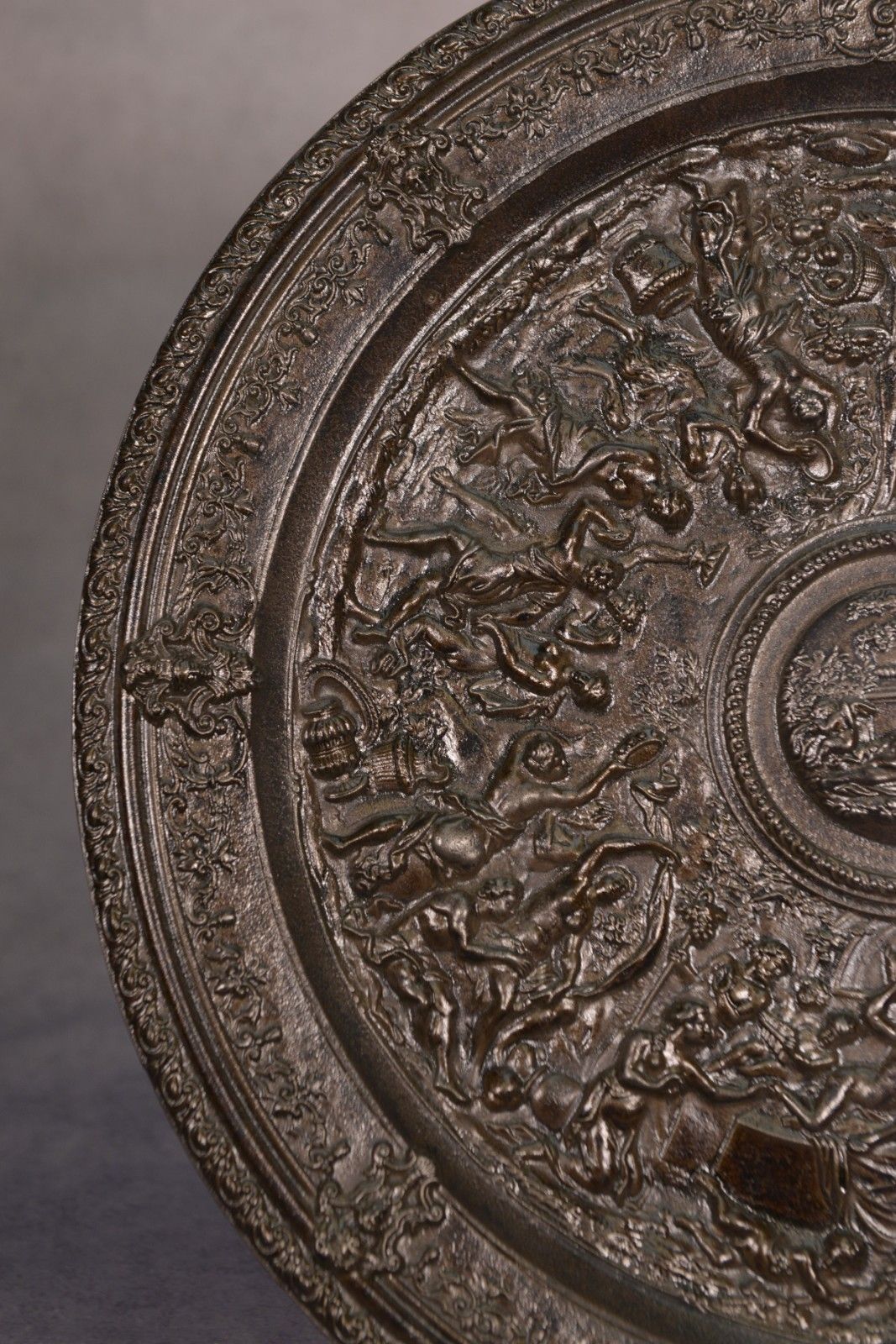 Antique Cast Iron Steel Patina Bronze Wall Plate 19th Century photo vinterior