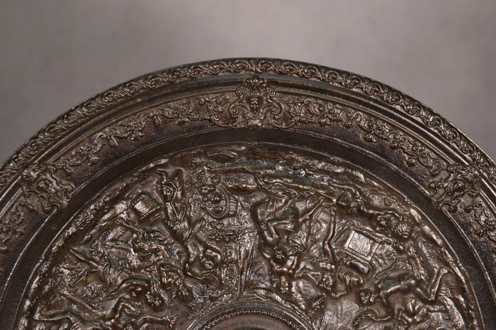 Antique Cast Iron Steel Patina Bronze Wall Plate 19th Century photo vintage