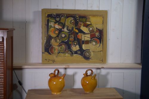 Painting On Canvas Abstract Art Signed Boussy 1977 photo vinterior