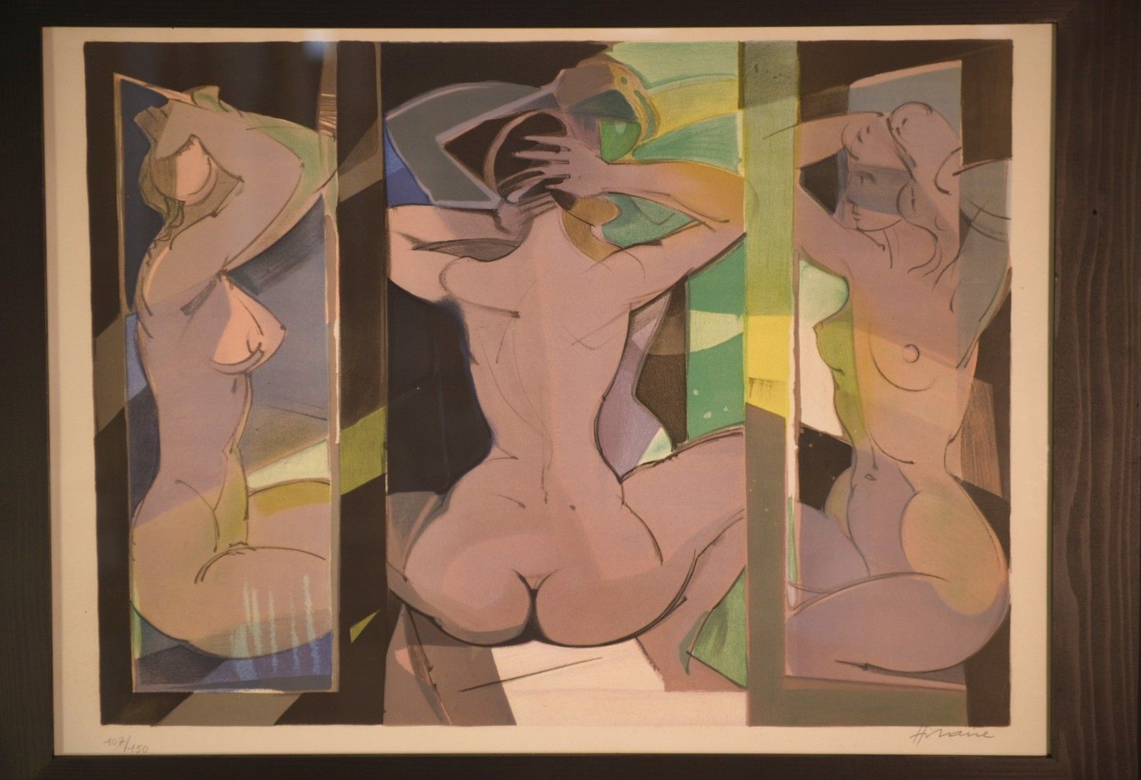 "Three Nudes" Painting/Lithograph By Camille Hilaire, Numbered Artist Proof photo furniture