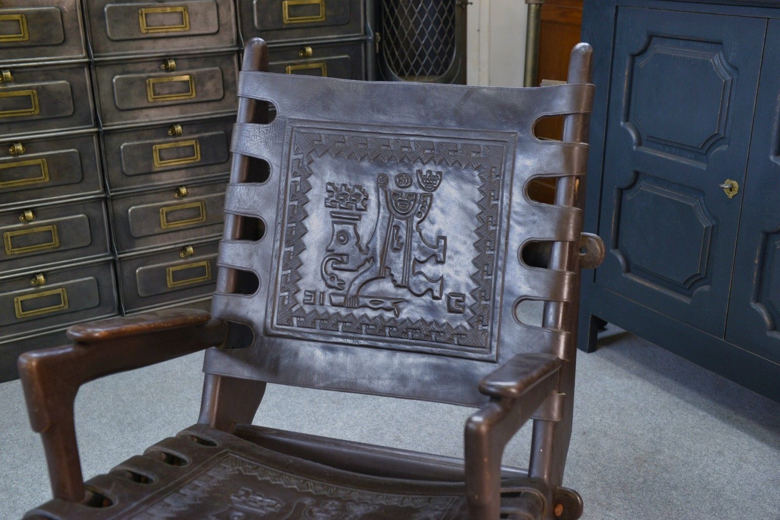 1960's Brown Wood And Leather Ottoman Armchair By Angel Pazmino photo vinterior