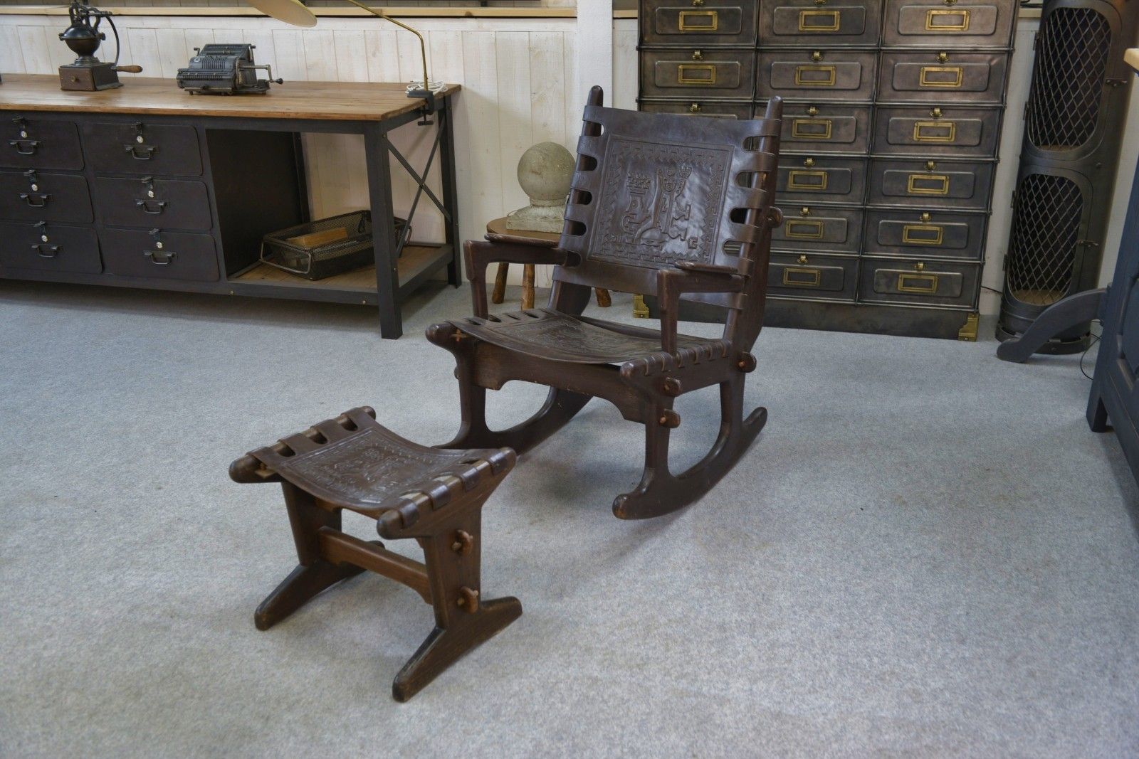 1960's Brown Wood And Leather Ottoman Armchair By Angel Pazmino photo buy