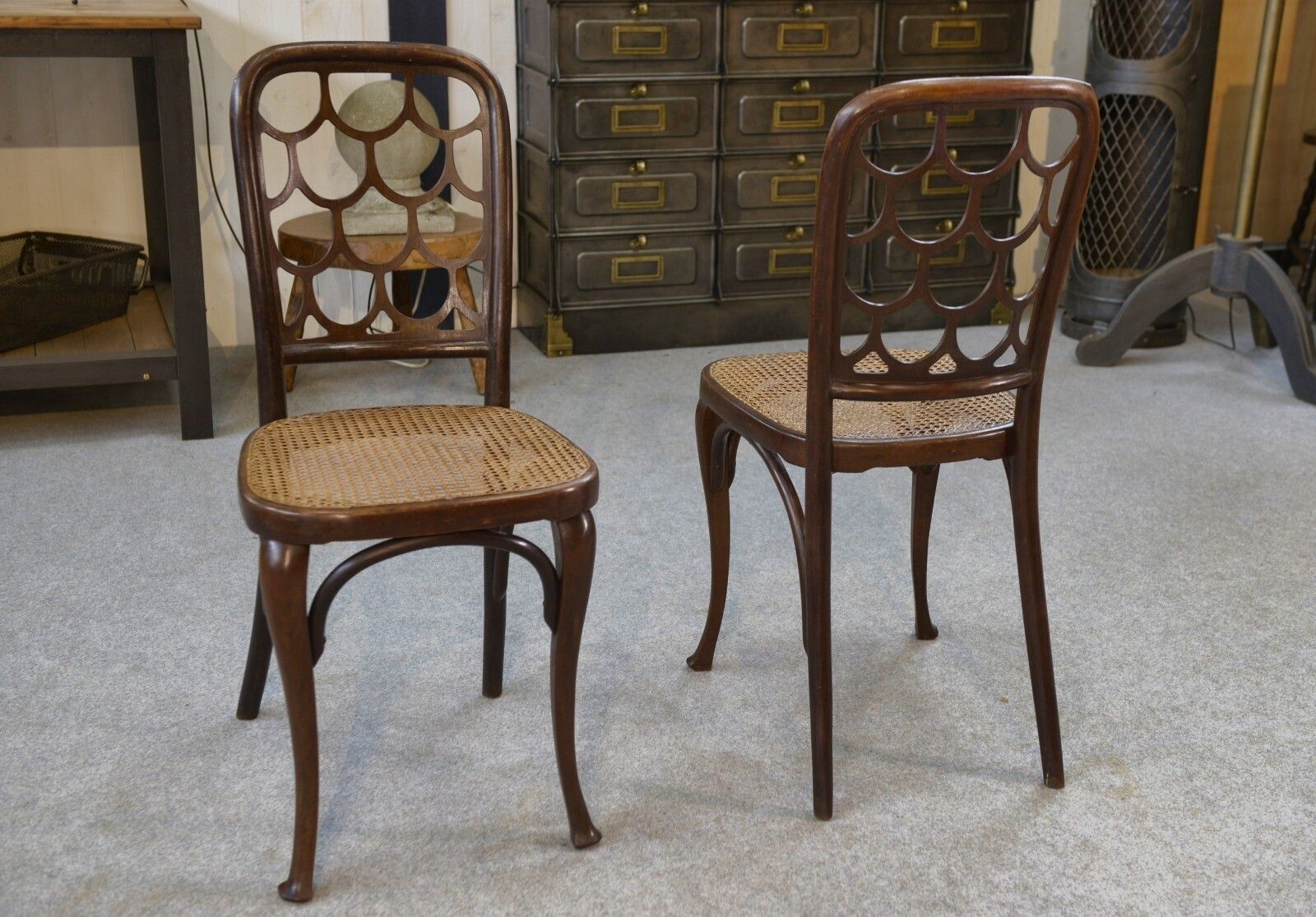 Furniture Pair Of Art Nouveau Curved Beech Wood Chairs Attributed To Koloman Moser photo