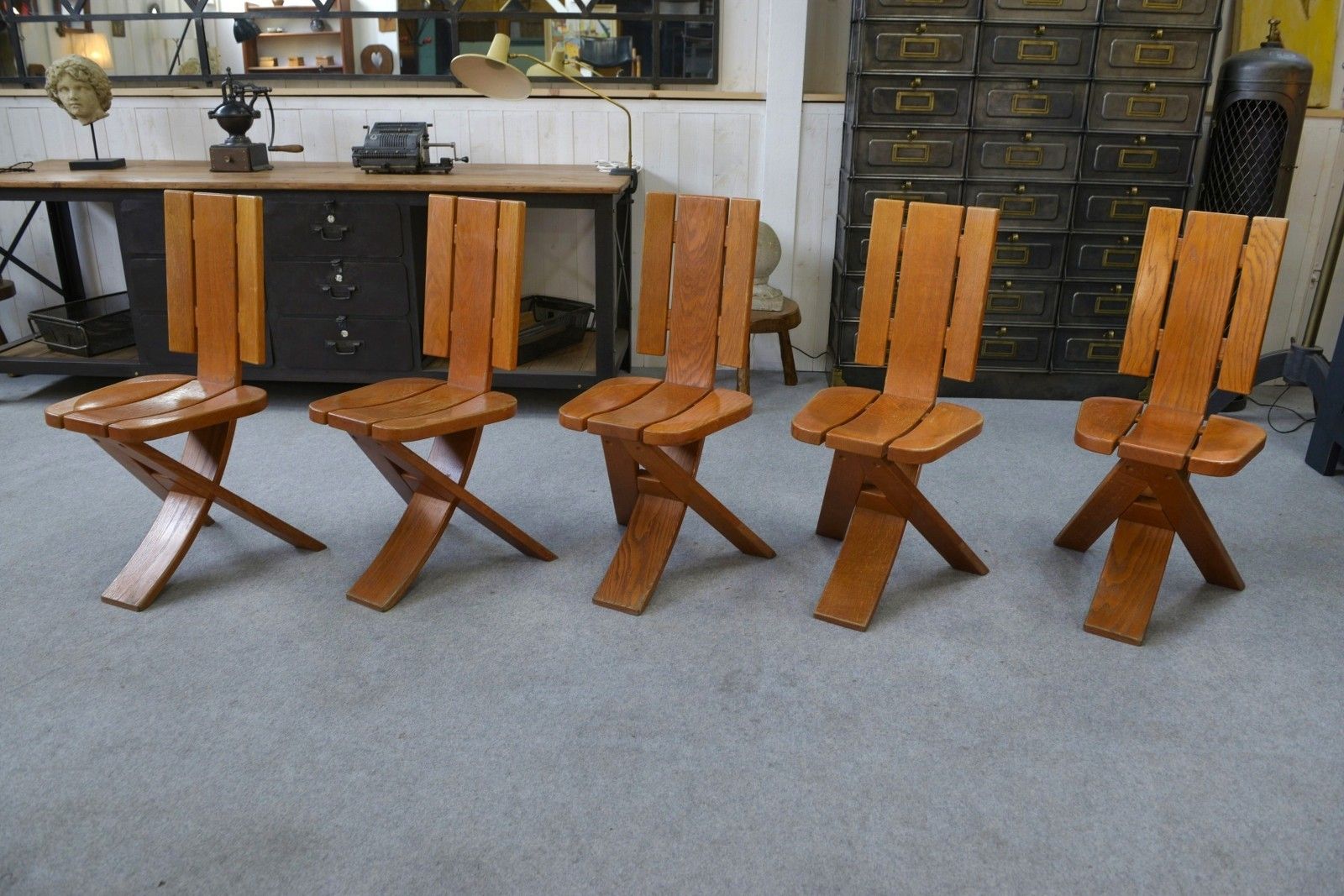 1970's Seltz Manufacture Solid Oak Chair Set Of 5 photo vinterior