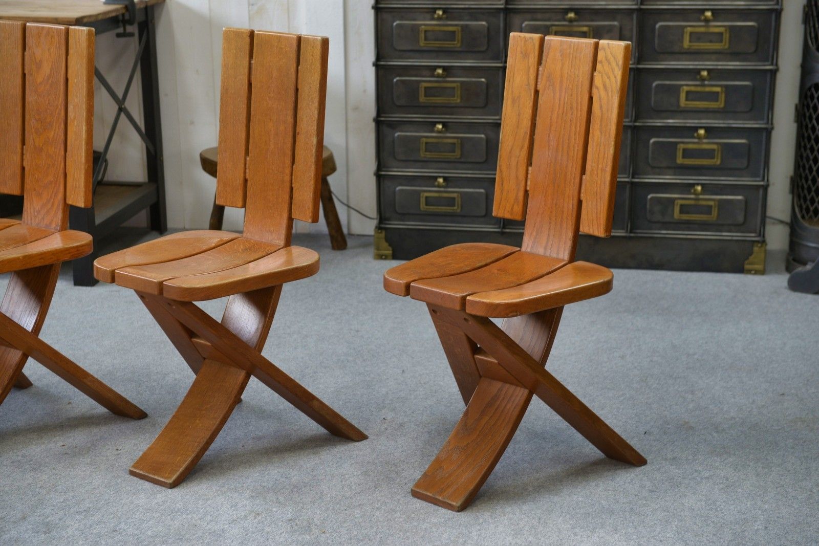 1970's Seltz Manufacture Solid Oak Chair Set Of 5 photo vintage