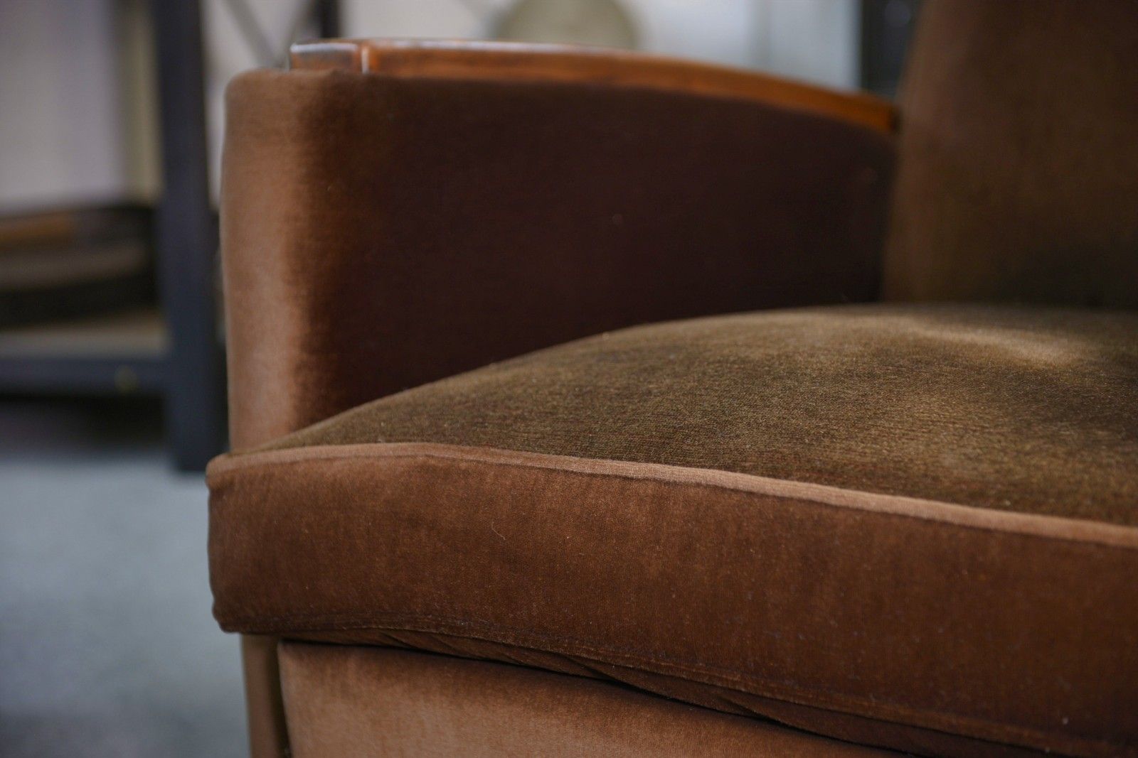 Furniture Pair Of Art Deco Velvet Club Armchairs In The Taste Of Jules Leleu 1930's photo