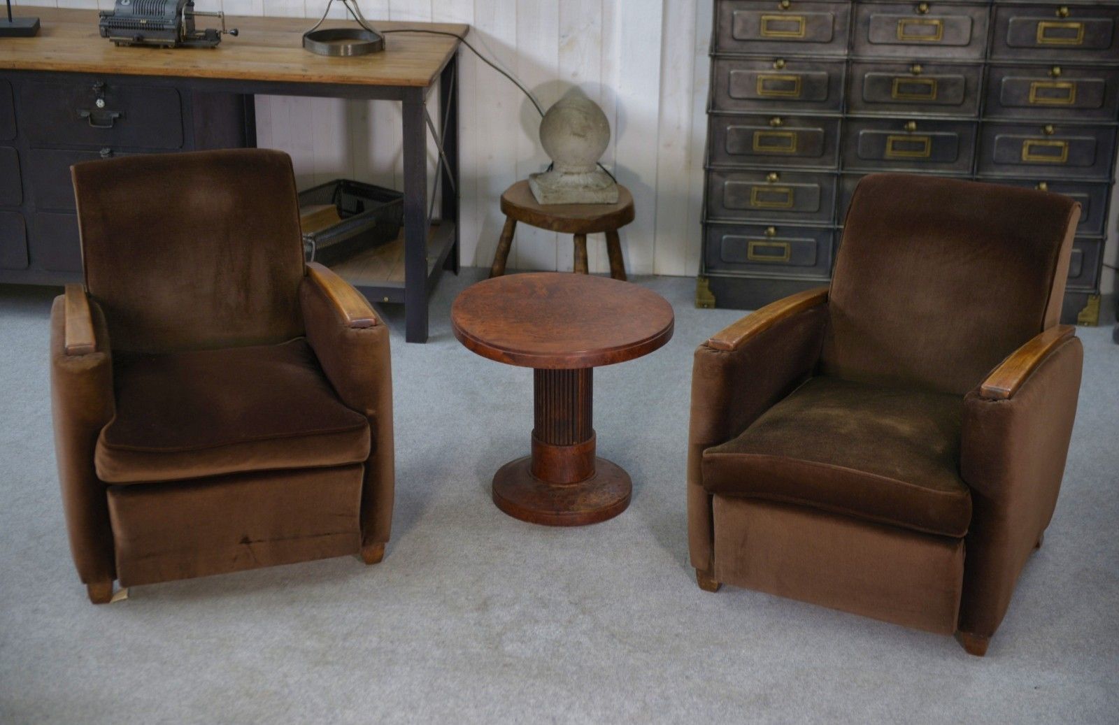 photo buy Pair Of Art Deco Velvet Club Armchairs In The Taste Of Jules Leleu 1930's