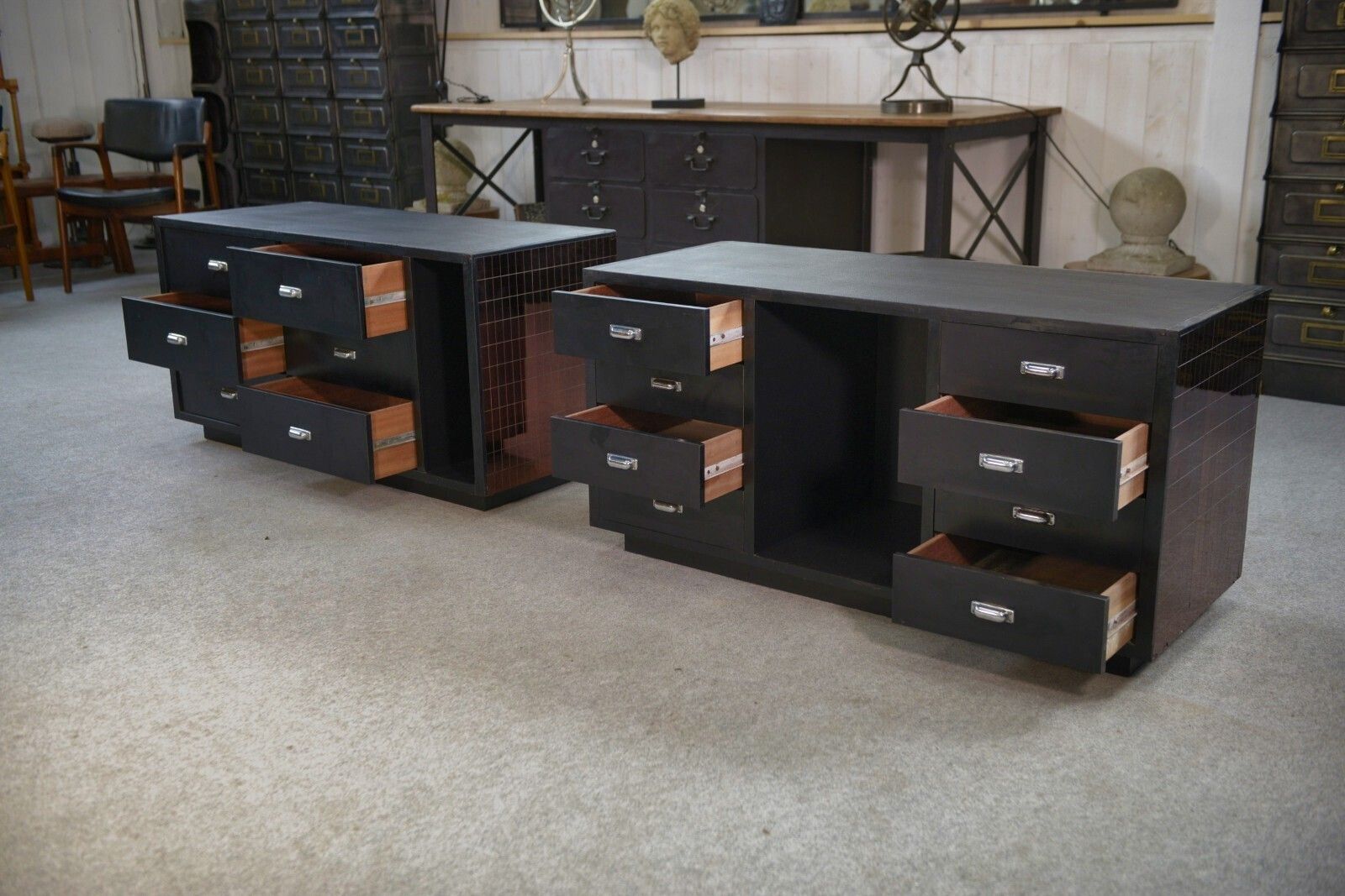 Set Of 2 Smoked Mirror Dressing Tablets/Countertops With Drawers photo Furniture