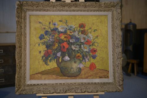 Still Life Painting Numbered 12 Signed Montparnasse Frame Carved Patinated 20th Century