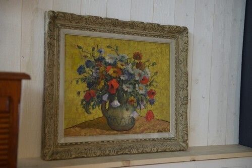 Still Life Painting Numbered 12 Signed Montparnasse Frame Carved Patinated 20th Century photo furniture