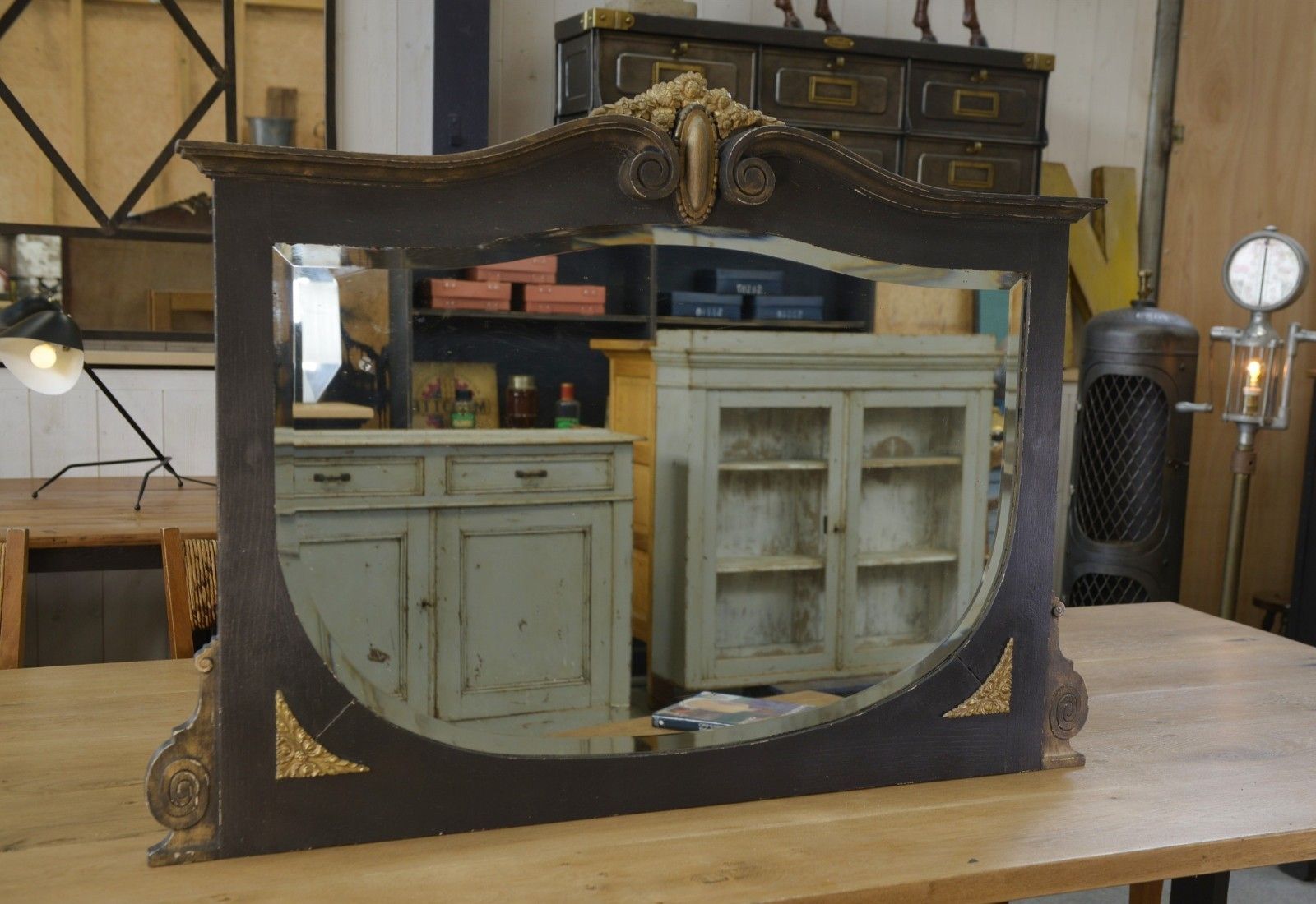 1930's Art Deco Wood And Bronze Ornament Mirror