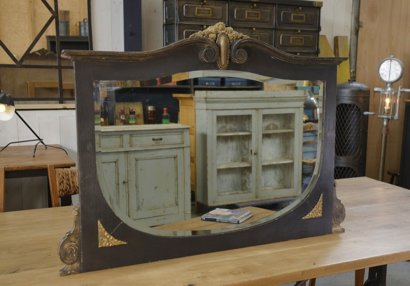 1930's Art Deco Wood And Bronze Ornament Mirror photo Home Decor