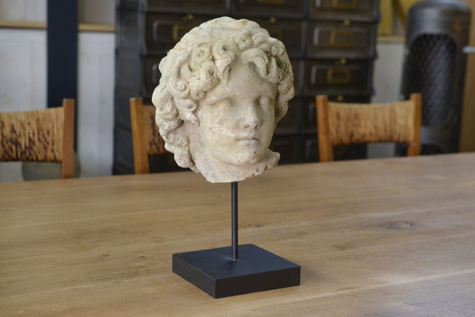 Reconstructed Stone Head Sculpture Carved Antique Style 19th Century photo buy