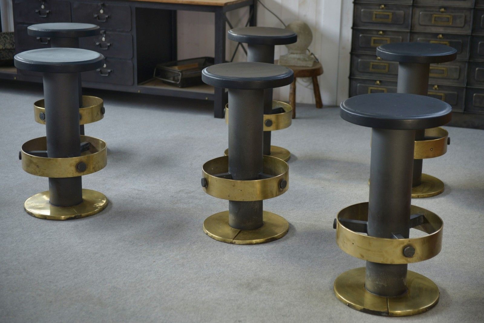 1980's Steel And Brass Stool Set Of 6 photo furniture