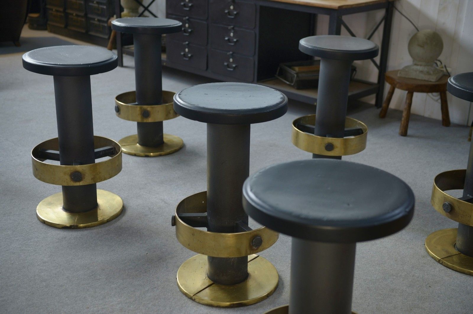 1980's Steel And Brass Stool Set Of 6 photo buy