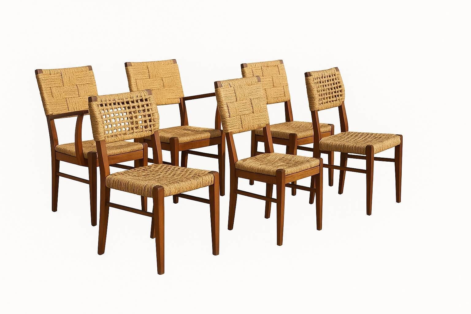 5113.0 Audoux Minet Armchair And Chair Set, 1950s, Set Of 6 photo