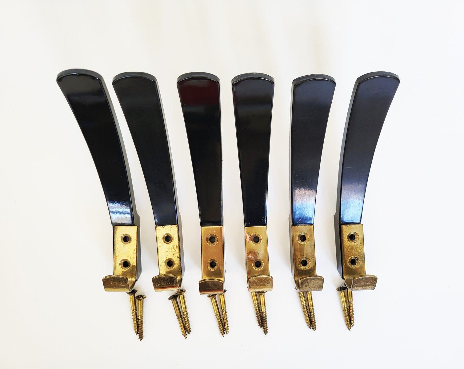 Mid Century Austrian Bakelite And Brass Wall Hooks, 1950s, Set Of 6 photo Furniture
