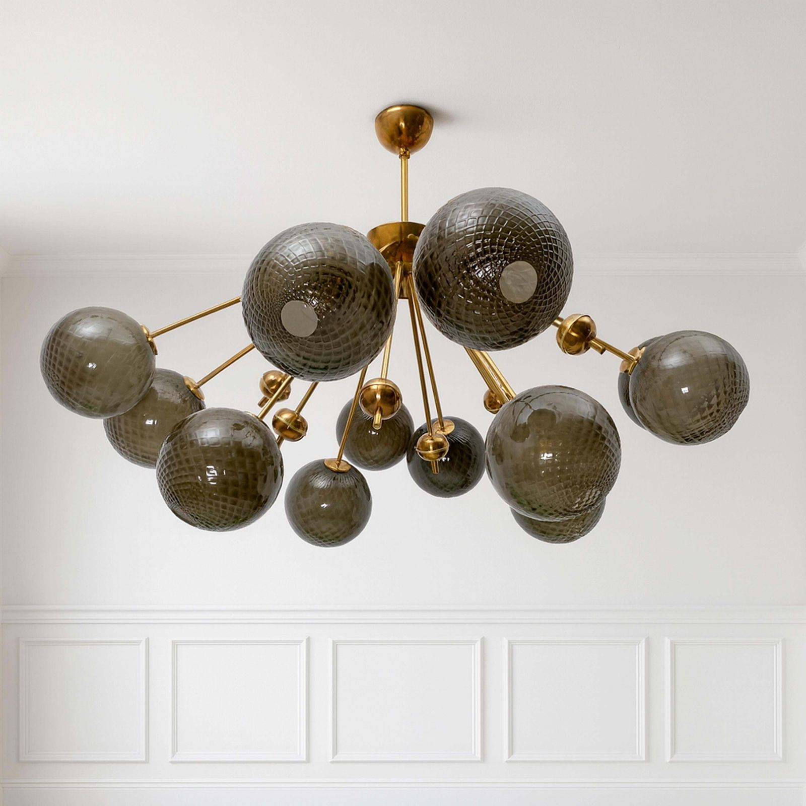 “Galaxy” Chandelier In Brass And Fumé Murano Glass photo furniture