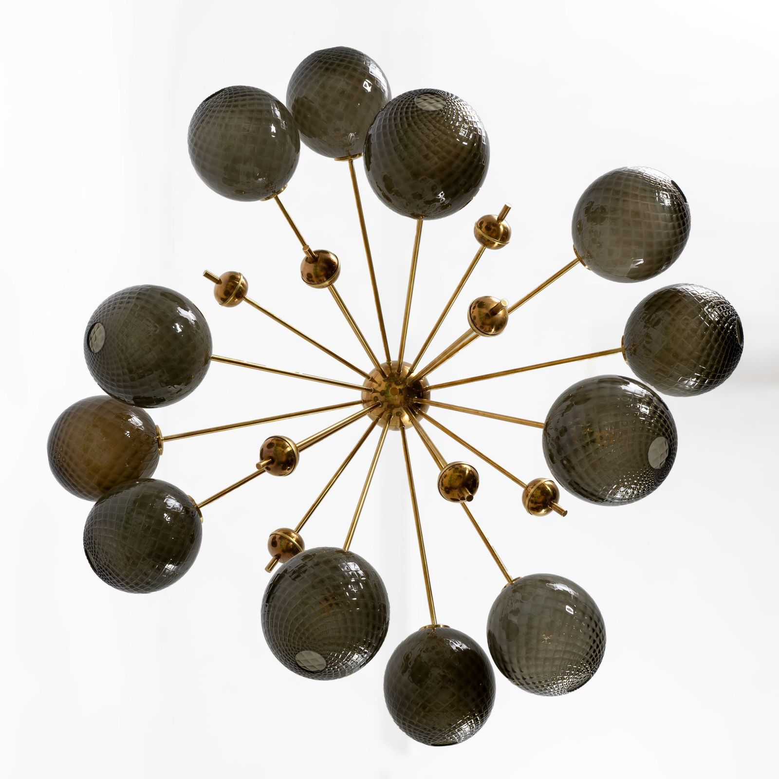 “Galaxy” Chandelier In Brass And Fumé Murano Glass photo vinterior