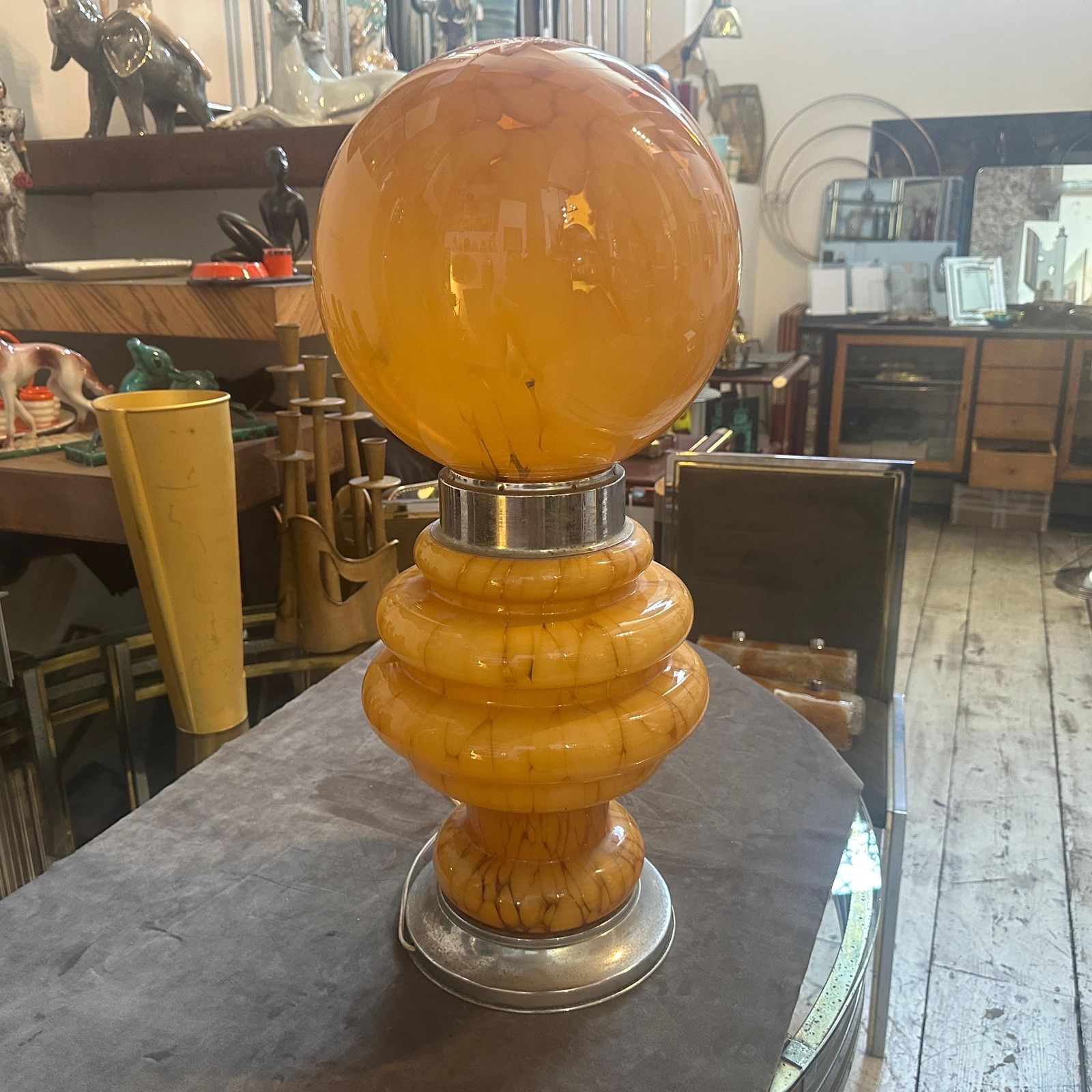 1970s Space Age Yellow Glass And Metal Table Lamp Carlo Nason For Mazzega photo buy