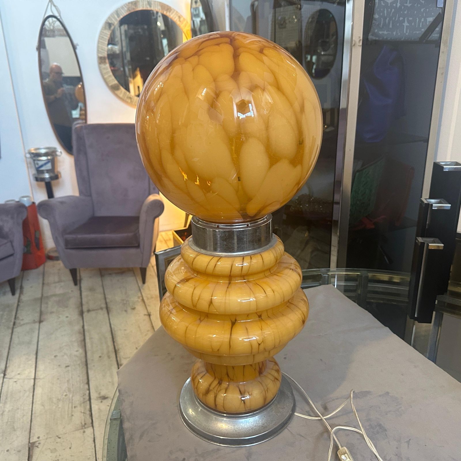 1763.0 1970s Space Age Yellow Glass And Metal Table Lamp Carlo Nason For Mazzega photo