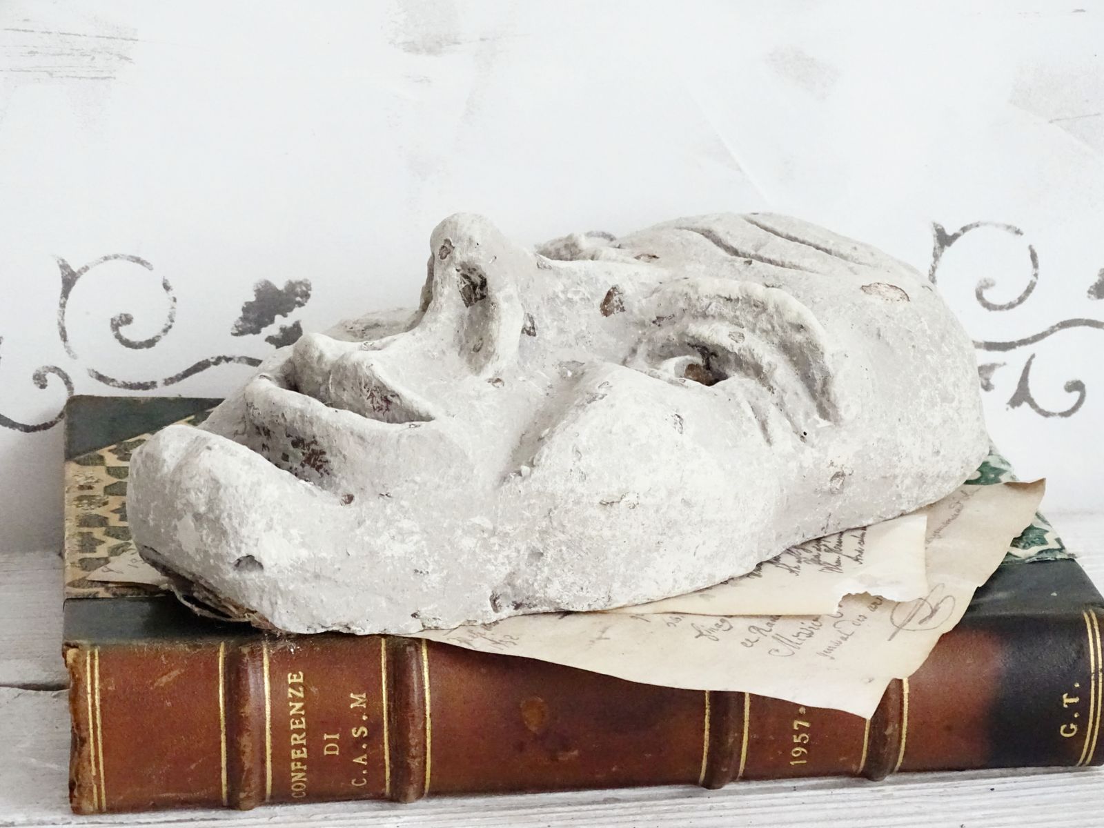 Grotesque Plaster Face Wall Sculpture, Distressed Creepy Portrait Mask, Human Face Plaster Cast Head photo buy