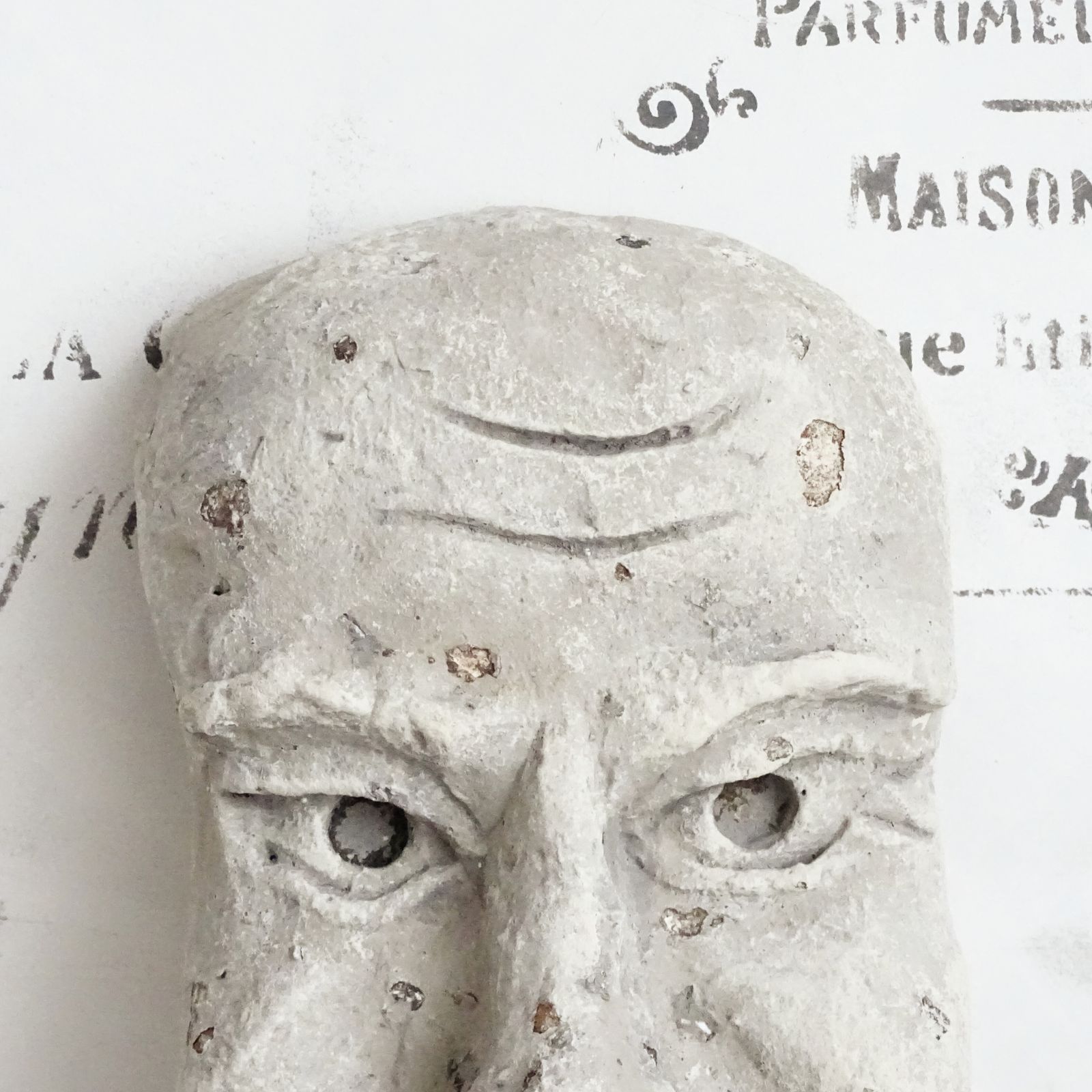 Art Grotesque Plaster Face Wall Sculpture, Distressed Creepy Portrait Mask, Human Face Plaster Cast Head photo