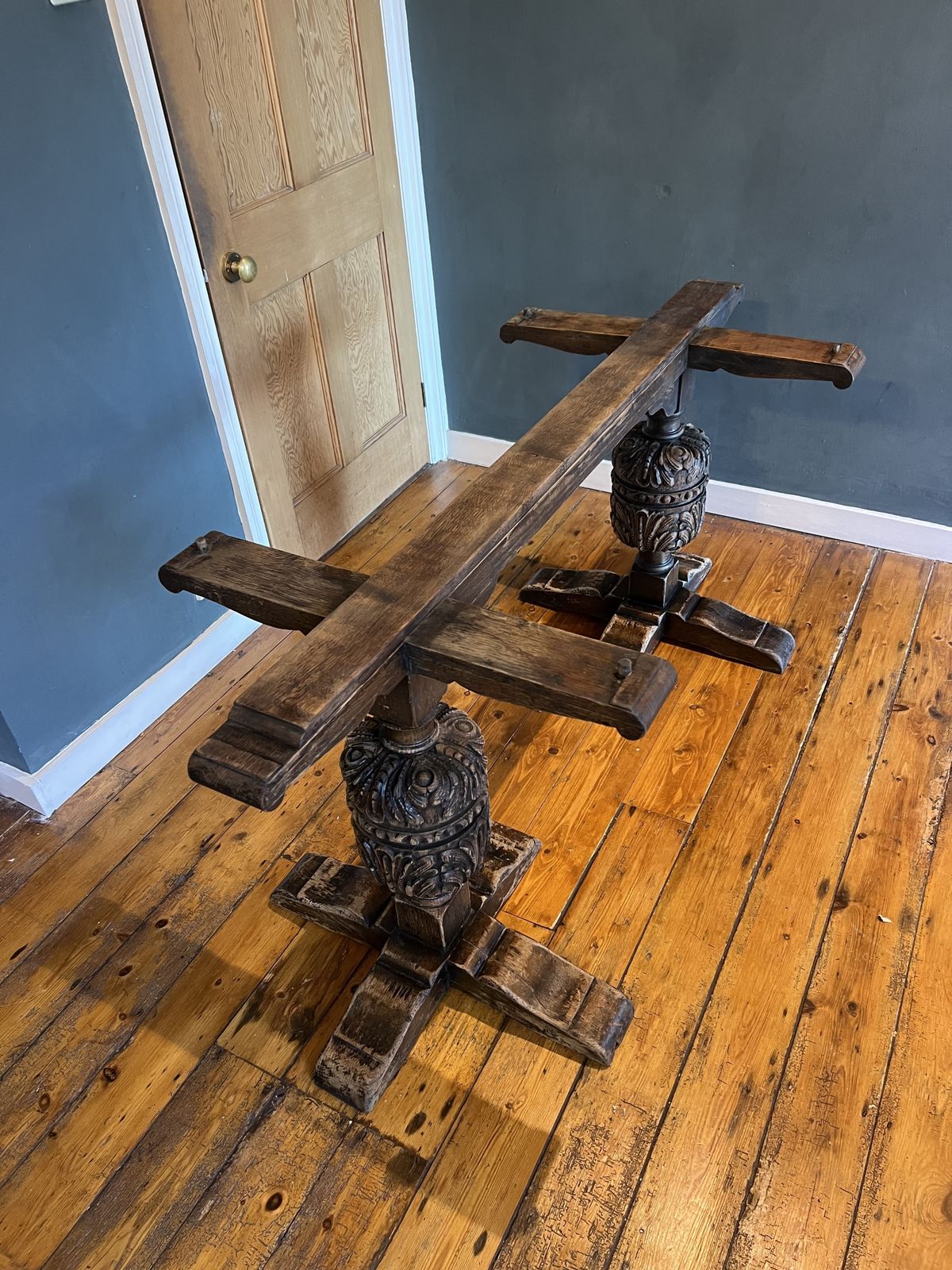 19th Century English Antique Jacobean Oak Refectory Table Dining Chairs photo for sale
